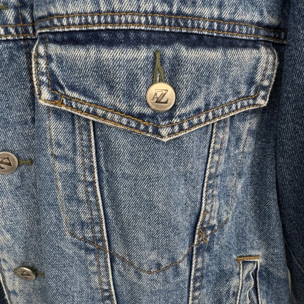 Arizona Jean Company Reversible Denim Jacket Blue Quilted Olive Green Mens L